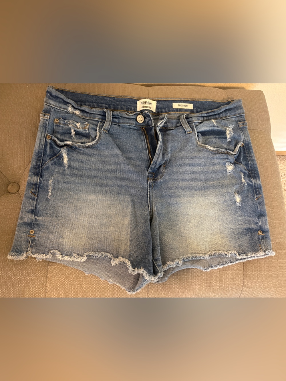 Kensie Light Blue Distressed Frayed Hem Denim Shorts